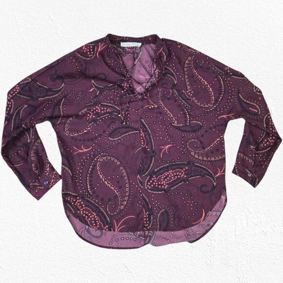 Abercrombie and Fitch Maroon Paisley V Neck Boho Peasant Blouse Size Small - Picture 1 of 7